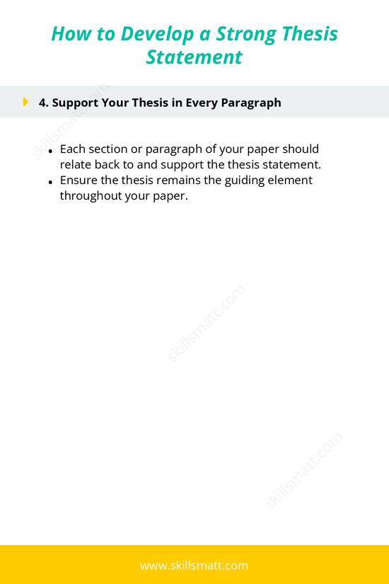 A guide on how to develop a strong thesis statement, from understanding its purpose to refining it as research progresses._Image 2
