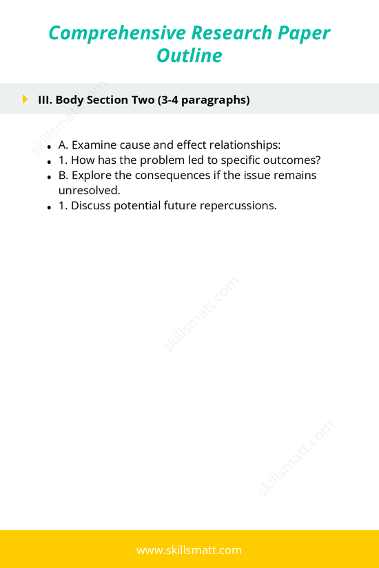 A structured outline for writing a comprehensive research paper, including introduction, body sections, solutions, and conclusion._Image 2