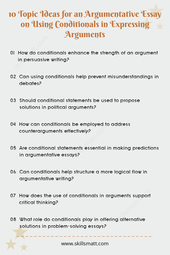 Explore intriguing essay topics focused on the use of conditionals to express and strengthen arguments._Image 1
