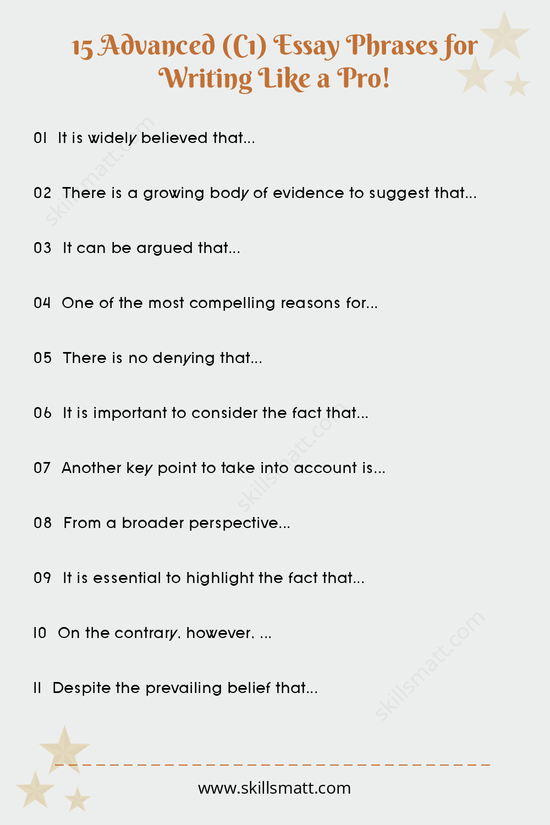 A collection of 15 advanced (C1) phrases designed to elevate your essay writing and make you sound like a pro!_Image 1