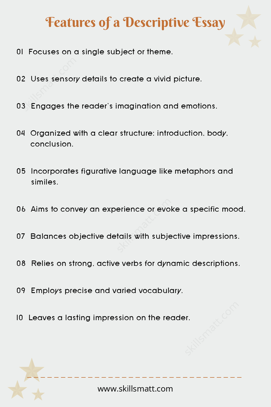 Discover the key features that make a descriptive essay captivating and memorable.