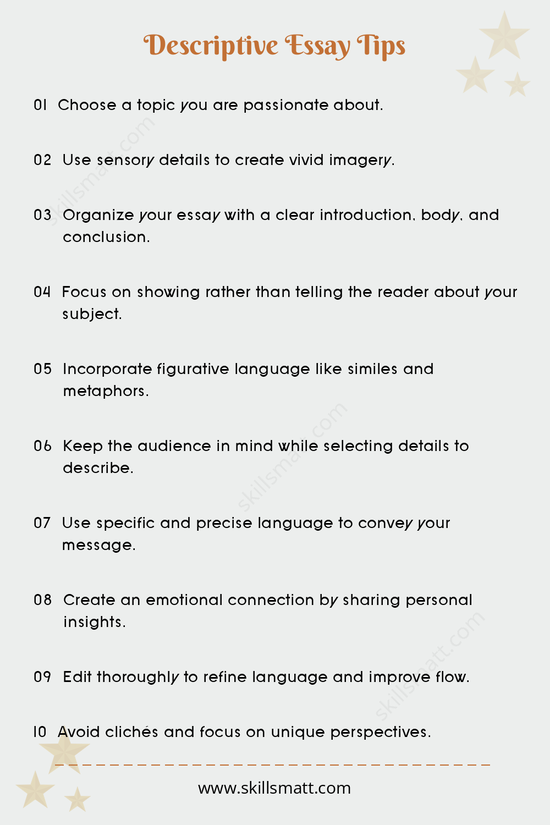 Master the art of descriptive essay writing with these essential tips for vivid and engaging prose.