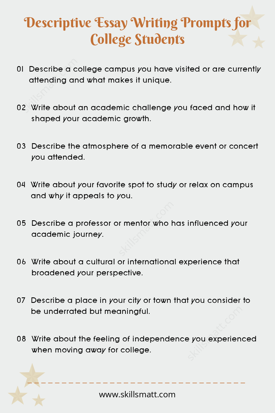 These descriptive essay prompts will help high school students explore vivid details in their writing._Image 1