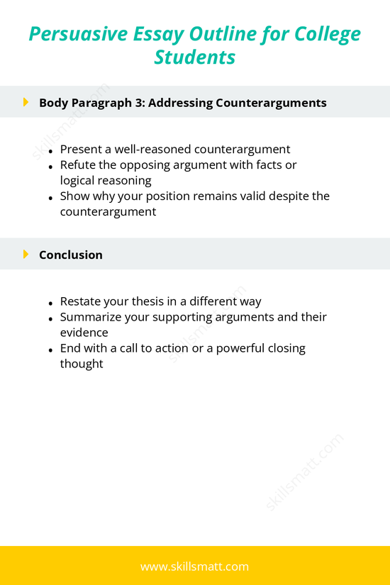 A clear persuasive essay outline designed for college students, helping them structure strong, evidence-based arguments._Image 2